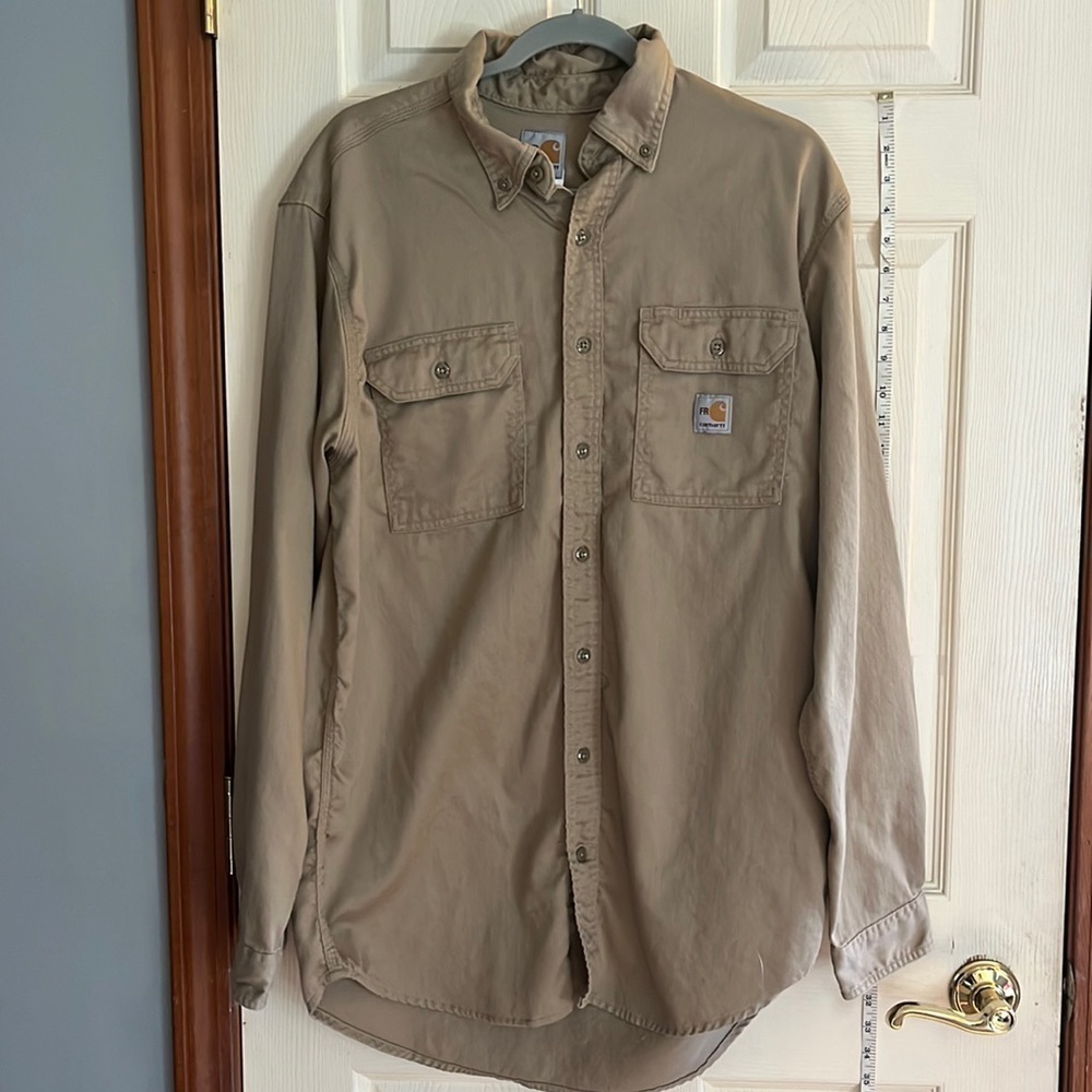 Carhartt-size large tall-tan -long sleeve,button down flame resistant shirt.